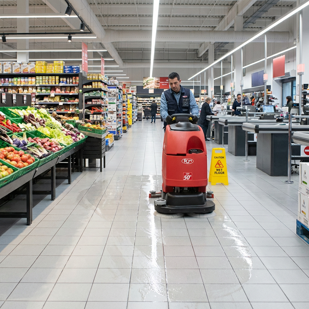 Bodenreinigung im Supermarkt